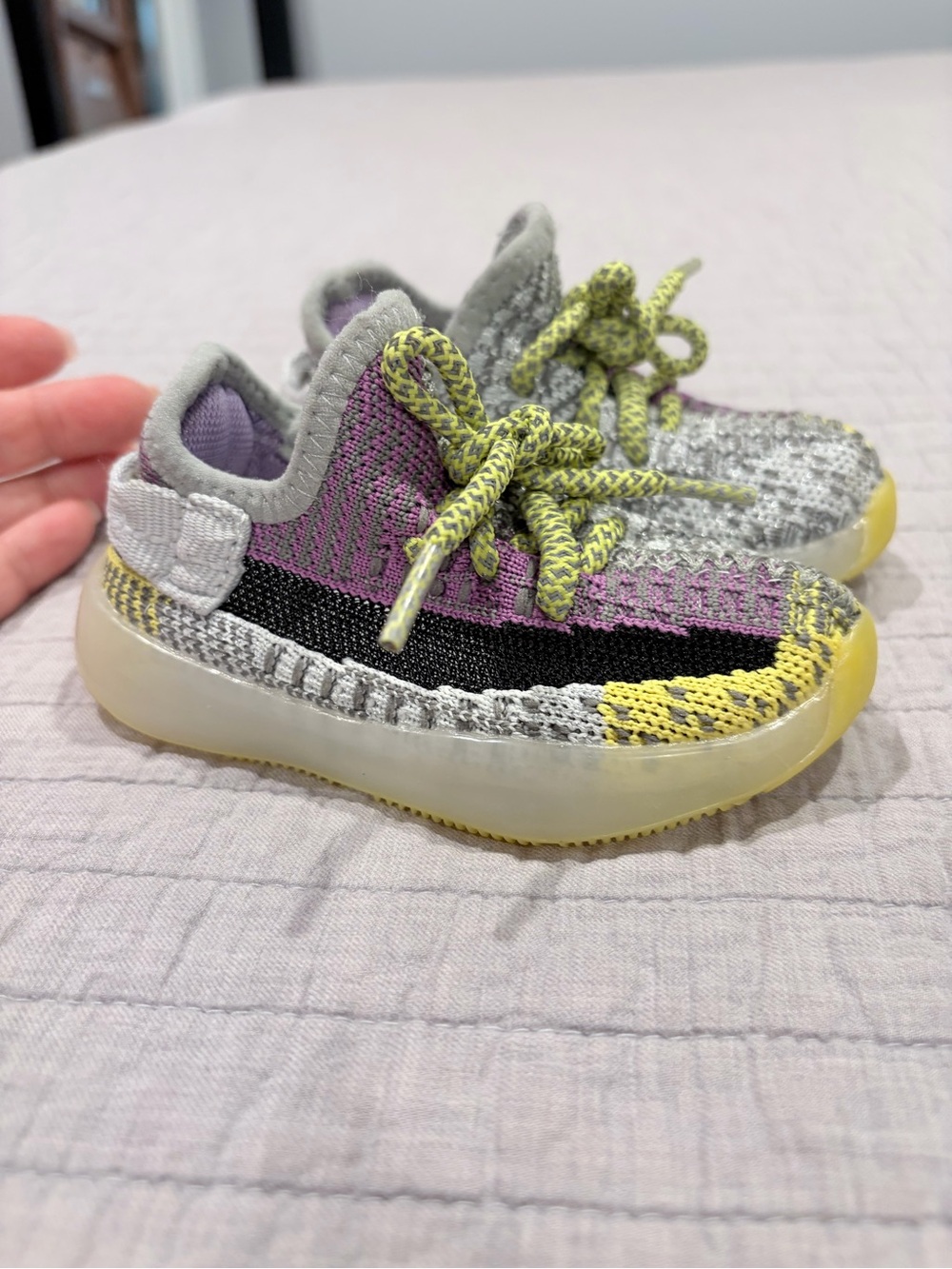 Toddler Knit Athletic Shoes - Gray, Purple & Yellow size 6